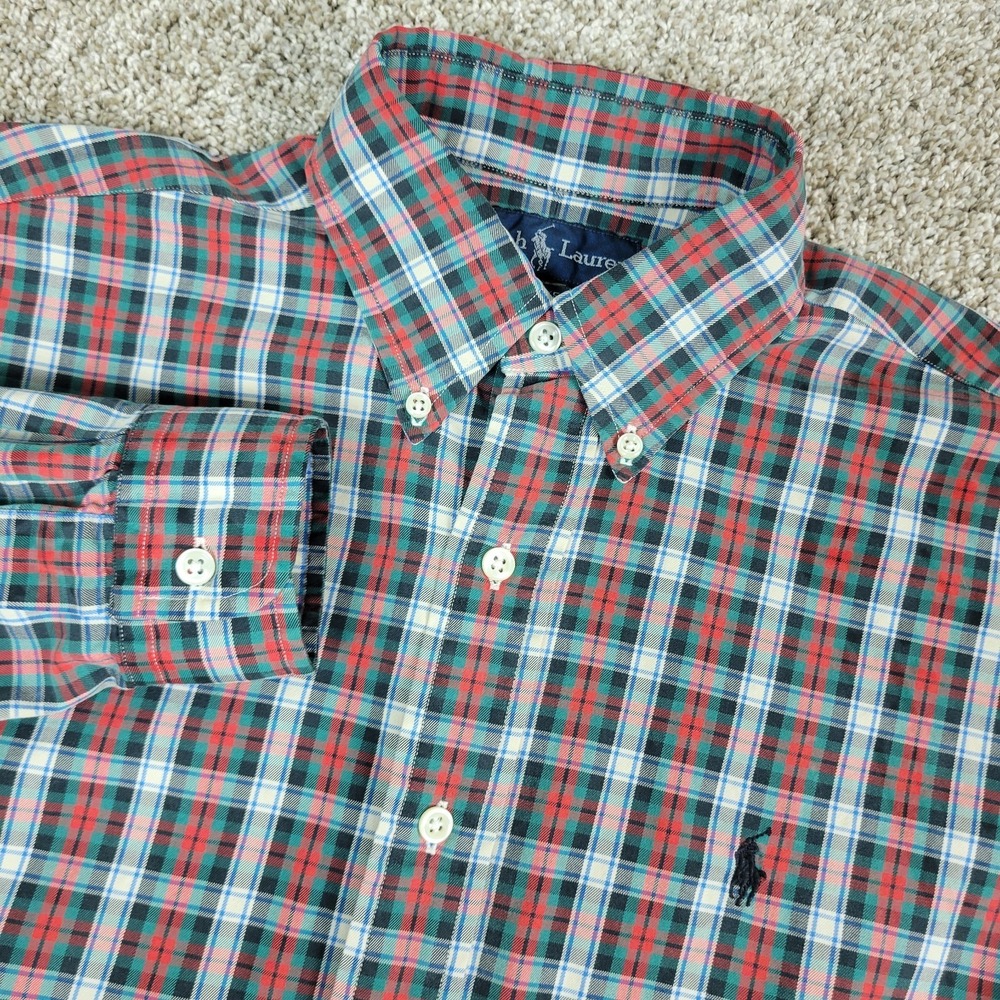 Ralph Lauren Blake Mens Small Red Green Plaid Pony Button Down Long Sleeve